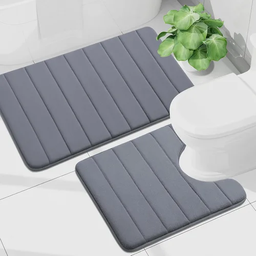 Vista 56 de Buganda Juego de 2 alfombras y tapetes de baño de espuma viscoelástica, lavables a máquina, suaves, antideslizantes, absorbentes, para baño, ducha
