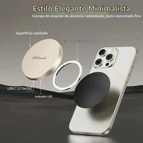 Vista 4 de GiGimundo SSD portátil magnético de 2 TB, hasta 2000 MB/s, unidades externas de estado sólido con USB-C 3.2 Gen 2x2 compatibles con iPhone 15/16/17