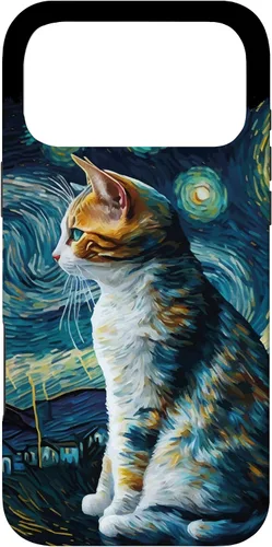 Vista 22 de Lindo Van Gogh Starry Night Cat Calico Cat Lover - Carcasa divertida para iPhone 17