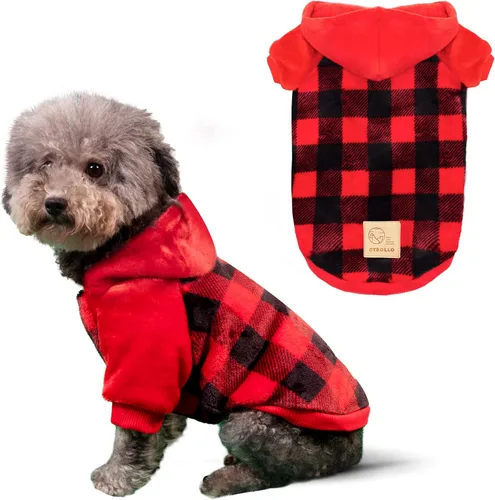 Vista 7 de cyeollo Suéter de Navidad para perro, abrigos cálidos de invierno para perros, a cuadros, Año Nuevo, para cachorros, sudadera de franela para clima
