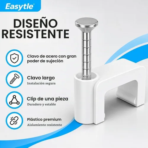 Vista 4 de Clips de cable para clavos, 100 clips de cable Ethernet planos de 0.315 pulgadas, clips de pared para cable coaxial, clips de cable para altavoces
