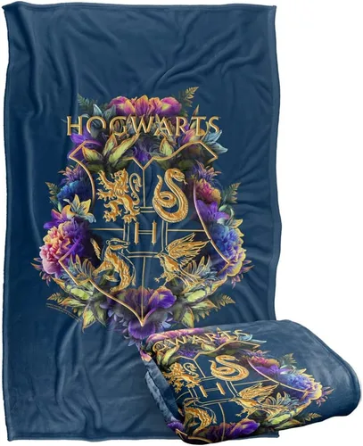 Vista 9 de Harry Potter Hogwarts - Manta con diseño floral verde y dorado con diseño de cresta sedosa al tacto, súper suave, 36 x 58 pulgadas, diseño floral