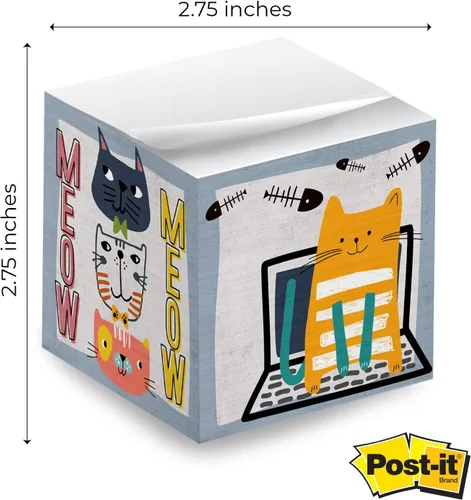 Vista 3 de Whimsical Cats - Cubo de notas adhesivas para gatos, 600 hojas, bloque de notas de 2.75 pulgadas impreso en 4 lados, diseño felino diferente en cada