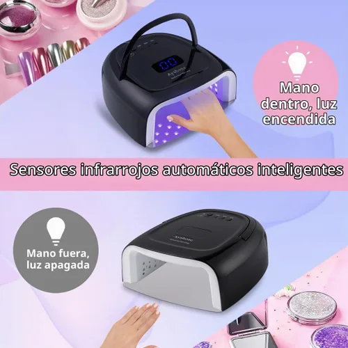 Vista 5 de Lámpara de uñas de gel LED recargable, 60W inalámbrico UV Led luz de uñas con mango de elevación Sensor táctil pantalla LCD (negro)