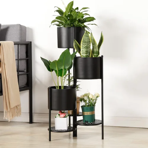 Vista 7 de Soporte para Plantas de Esquina Interior de Metal, 6 Niveles para 6 Macetas, Soportes para Macetas de Flores de Exterior, Estantes Portamacetas
