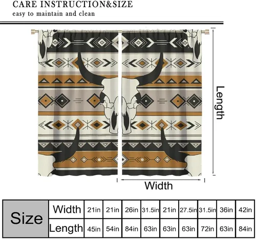 Vista 112 de Cortinas con patrón geométrico tribal, estilo suroeste, azteca, rústico, occidental, nativo americano, opacas, con bolsillo para barra, decoración
