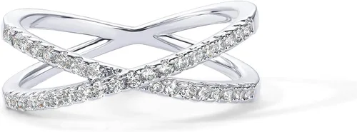 Vista 3 de PAVOI Anillo en X chapado en oro de 14 quilates con diamantes de imitación de circonita cúbica para mujer, Oro blanco, Circonita cúbica