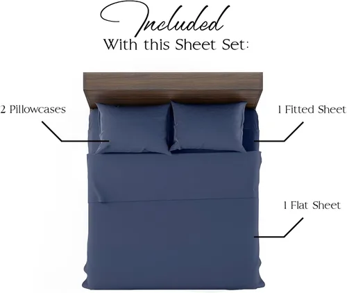 Vista 6 de Northwest Ashford Home Essentials Bedding - Juego de sábanas de 4 piezas, tamaño Full, Azul Estate