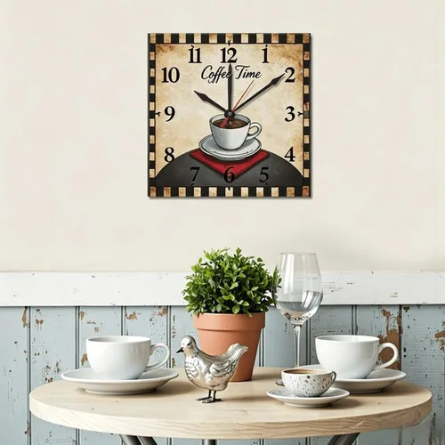 Vista 4 de Farmhouse Silent Wooden Wall Clock Non-Ticking Battery Operated 10" Retro Rustic Arabic Numerals Colorful Decorative Small Wall Clocks for Living