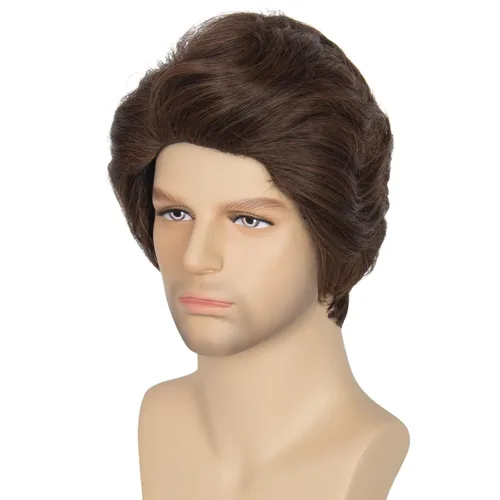 Vista 4 de Peluca para hombre de los años 70 y 80 Missuhair Prince, peluca corta ondulada de pelo lanudo anime, cosplay, peluca de Halloween