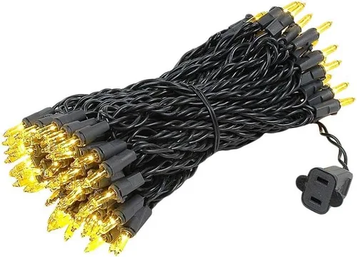 Vista 4 de Novelty Lights Mini luces incandescentes tradicionales de 50 pies, 100 bombillas, transparente sobre cable negro con espacio de 6 pulgadas, grado