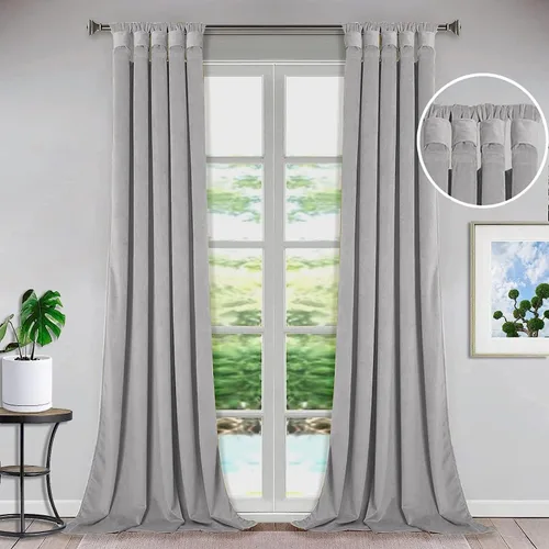Vista 22 de Bhoomi Collection Cortinas opacas con pestaña superior para sala de estar, cortinas de ventana con aislamiento térmico, oscurecimiento de Rojo Sangre