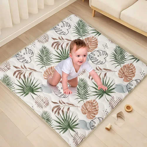 Vista 7 de Bunnikins & Clover Tapete de suelo para bebé, 50 x 50 pulgadas, tapete de juego suave y grueso, plegable y antideslizante de una pieza, alfombra