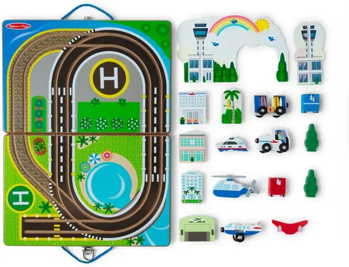 Vista 4 de Melissa & Doug Juego de aeropuerto para llevar, vehículos, pistas incorporadas para niños y niñas de 3 años en adelante - Certificado FSC
