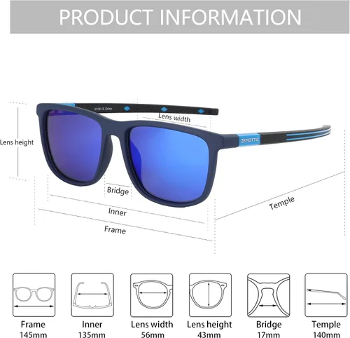 Vista 3 de ZENOTTIC - Lentes de sol polarizados cuadrados para hombre, marco TR90 ligero, 100% bloqueo UV, para conducir, pesca, golf, deportes