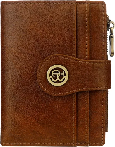 Vista 13 de Billetera de cuero para mujeres, billetera pequeña con bloqueo RFID para mujeres, billetera compacta de dos pliegues con tarjetero, ventana