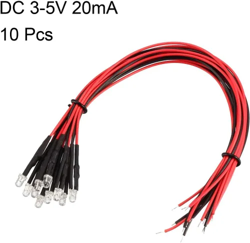 Vista 2 de uxcell 10pcs 0.118 in pre cableado LED, blanco DC3-5V lente transparente, diodos emisores de luz