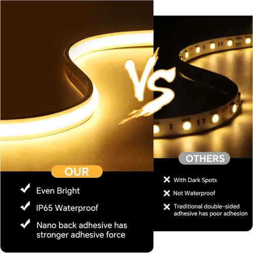 Vista 6 de La cuerda de neón de la MAZORCA del silicón enciende la prenda impermeable flexible 16.4FT cortable Self-Adhesive Dimmable COB Led Strip Lights