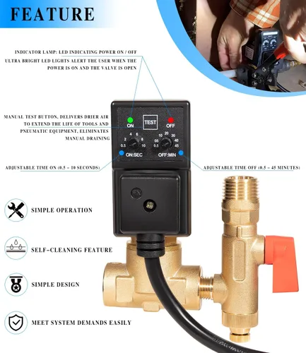 Vista 4 de Reemplazo para la válvula de drenaje electrónica automática Edv200 elimina el agua condensada y el aceite del tanque receptor de aire 1/4 NPT