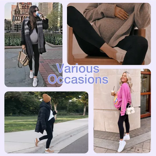 Vista 3 de GROTEEN Paquete de 3 leggings de maternidad para mujer, sobre el vientre, con bolsillos, súper suaves, para entrenamiento, embarazo, yoga