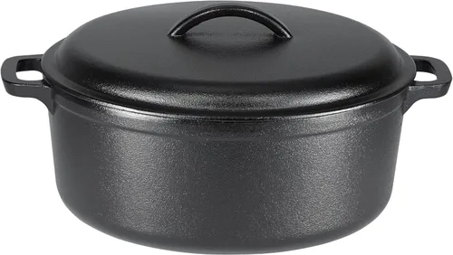 Vista 6 de Amazon Basics Mini olla holandesa de hierro fundido pre-sazonada con tapa y asas dobles, apta para horno, 2 cuartos de galón, redonda, color negro