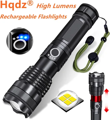 Vista 3 de Linternas recargables, luz de flash súper brillante de alto lúmenes, 5 modos de luz táctica con zoom, linternas potentes de mano impermeables