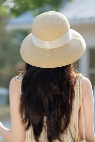 Vista 4 de Sombrero de playa para mujer, sombrero de paja de ala ancha para mujer, gorra de ala ancha flexible con protección UV UPF 50+ Beige