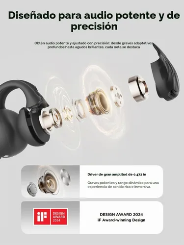 Vista 2 de HAKII Auriculares inalámbricos de oído abierto, auriculares Bluetooth 5.4 ergonómicos con clip Bluetooth con sonido estéreo/ANC, control táctil