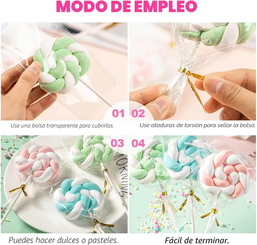 Vista 7 de 1200 piezas de palitos para pastel pop y envolturas, palitos para pastel pop de 15 cm con lazos para caramelos, chocolates, galletas y dulces