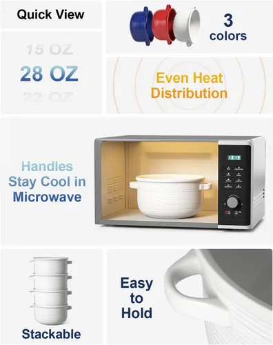 Vista 2 de LE TAUCI Cuencos para sopa con asas - 28 oz de cerámica sin plomo para sopa de cebolla francesa, aptos para horno y microondas, diseño resistente al