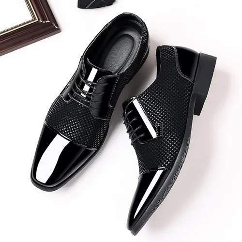 Vista 5 de Oxford - Zapatos de vestir clásicos para hombre estilo casual negocios formal con cordones con 4 ojales estilo británico ligero esmoquin de cuero