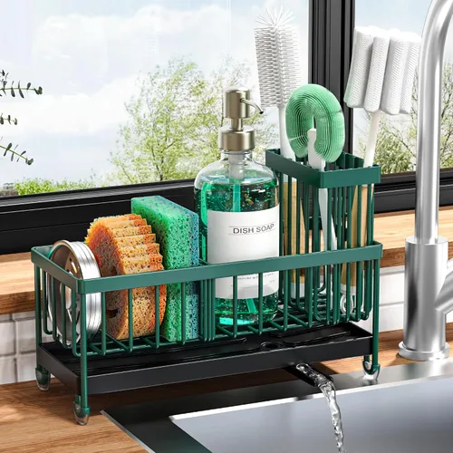 Vista 16 de Cisily Soporte de esponja negro extra grande para fregadero de cocina, organizador de fregadero con soporte alto para cepillos, organizadores