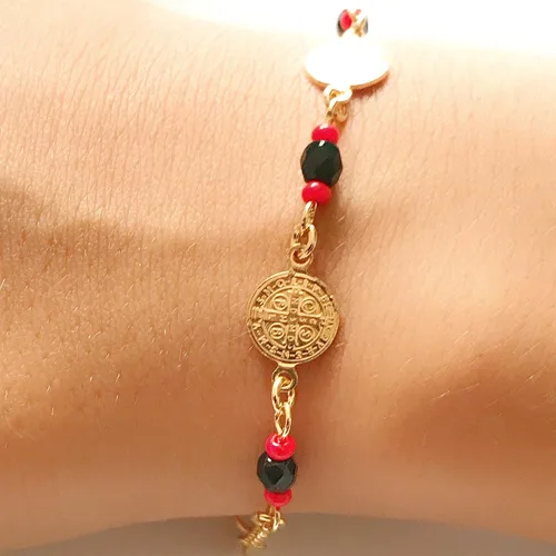 Vista 5 de Art Designs by AA Pulsera de cuentas de cristal de San Benito para mujer joyería de protección Metal