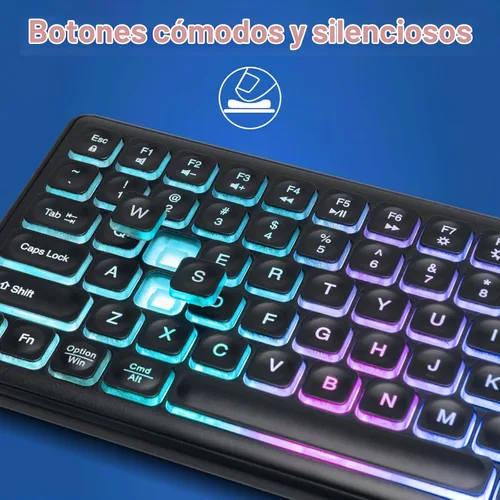 Vista 6 de Teclado y mouse inalámbricos, teclado y mouse recargables con luz LED