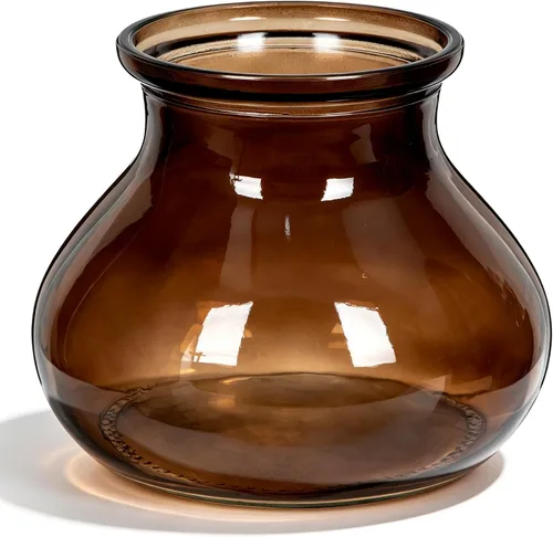 Vista 10 de Hollyone Jarrón de vidrio ámbar con cubierta de cuerda de algodón, jarrón redondo de vidrio tejido, botella de flores decorativa, jarrón moderno