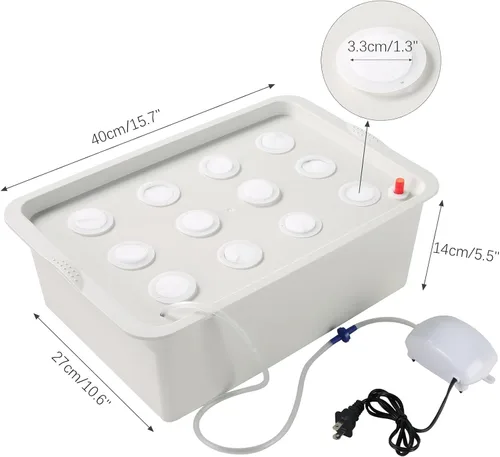 Vista 2 de NATGAI Kit de cultivo de sistema hidropónico con bomba de aire, 12 agujeros, caja de cultivo sin suelo, caja de jardín para hierbas, lechuga