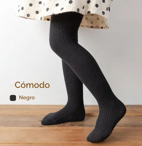 Vista 2 de CHUNG Medias de algodón con pie para niñas pequeñas, gruesas, de invierno, con cable de punto, leggings, medias largas 1 par negro