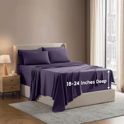Vista 26 de Nestl - Juego de sábanas de bolsillo extraprofundo y de microfibra suave, 7 piezas, sábanas y fundas de almohada resistentes a la decoloración