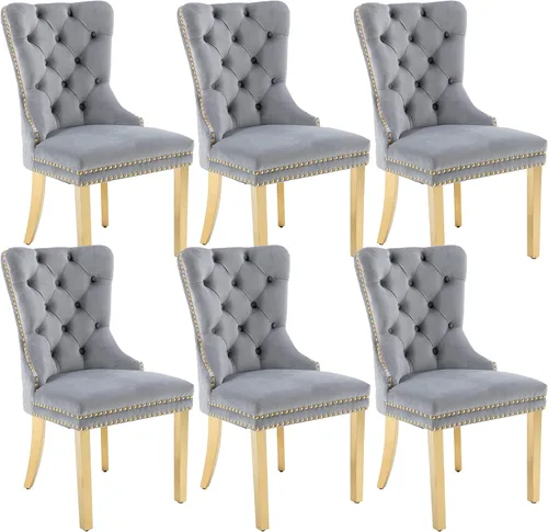 Vista 26 de KCC Juego de 2 sillas de comedor de terciopelo, sillas modernas copetudas Patas de acero inoxidable beige++ plata