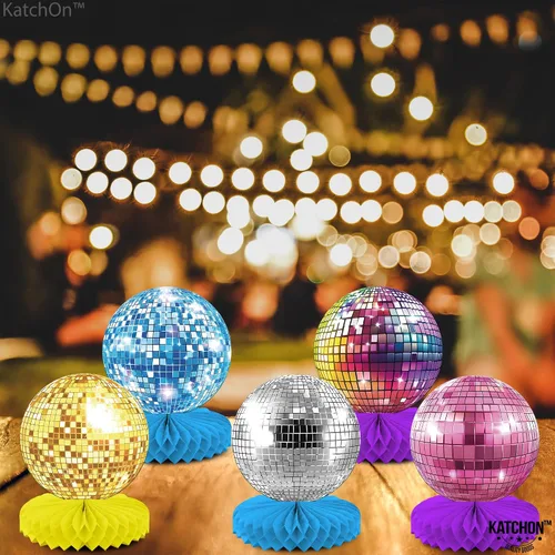 Vista 6 de KatchOn, Centros de Mesa de Bola de Discoteca NYE - Paquete de 9 Centros de Mesa para Año Nuevo Colorida Bola de Discoteca para Decoraciones