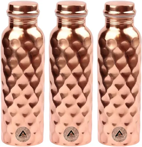 Vista 5 de ANANYA FASHION & CRAFTS HUB 34 Oz Copper Water Bottle with Diamond Texture – Elegant Leak-Proof Design – Ayurvedic Wellness for Hydration & Immunity
