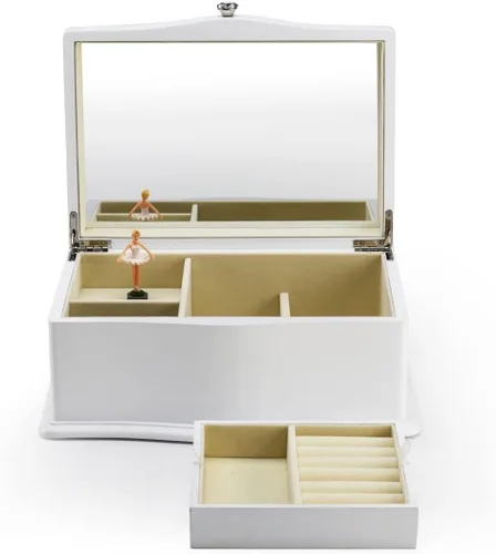 Vista 4 de Joyero musical de madera con 18 notas color blanco mate con muchas canciones para elegir de piel Elise Beethoven
