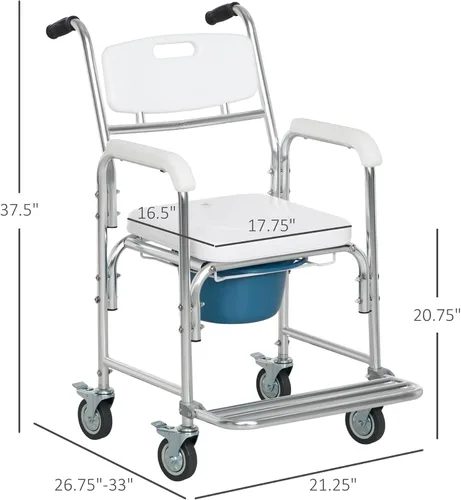 Vista 7 de HOMCOM Silla de ruedas 3 en 1 para ducha, apta para FSA/HSA, silla de inodoro impermeable enrollable con asiento acolchado, capacidad
