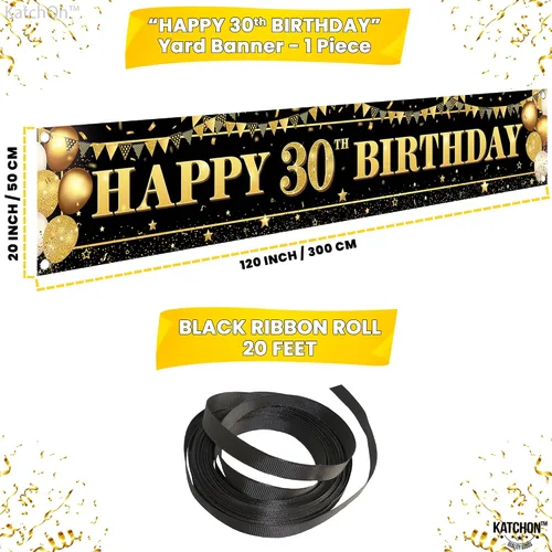 Vista 4 de KatchOn, Cartel grande de feliz cumpleaños 30 para patio, 120 x 20 pulgadas, decoraciones de cumpleaños número 30 para mujeres y hombres, pancarta