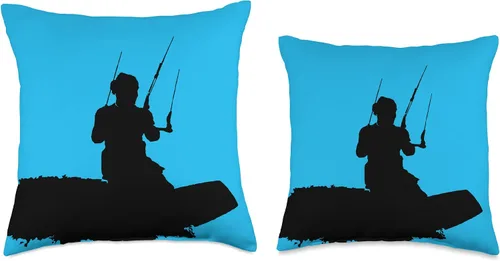 Vista 3 de Kitesurf Gifts and Surf Lover Tees by taiche Kitesurfer Surfing A Wave Artistic Black Silhouette Throw Pillow, 16x16, Multicolor