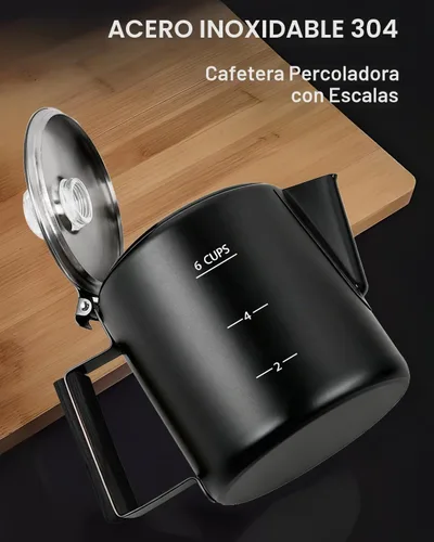 Vista 6 de Cafetera Percoladora de acero inoxidable 304, estufa de olla fácil de preparar y calentar uniformemente, 6 tazas 33.8 onzas, 33.8 fl oz, diseño Negro