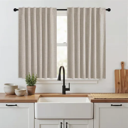 Vista 70 de RYB HOME Cortinas de lino texturizado 100% opacas de 84 pulgadas de largo, aislamiento térmico, privacidad, ahorro de energía para dormitorio, sala