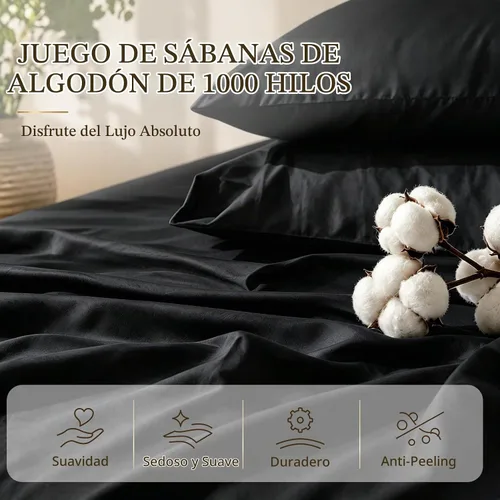 Vista 5 de MEISHANG 1000TC Egyptian Cotton Sheets Queen, 16" Deep Pocket Negro