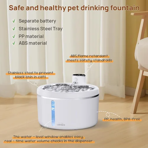 Vista 8 de Fuente de agua inalámbrica para gatos con bandeja de acero inoxidable, fuente de agua para mascotas de 102 oz/3 L para gatos en el interior, fuente