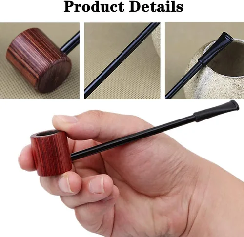 Vista 4 de 1 unids pipa de tabaco clásica pipa de fumar pipa de madera para hombres hermanos tus amigos